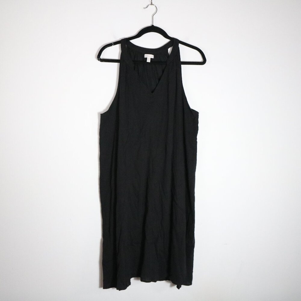 Garnet Hill Easy Cotton Gauze Dress Womens XL Black Swing Boho Lagenlook Neutral